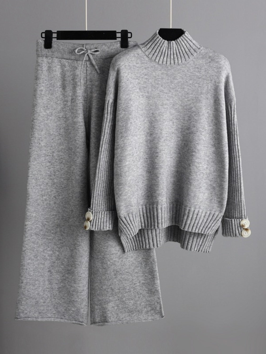 Set - Basic Bae High- Low Turtleneck Long Sleeve Top and Pants Sweater Set