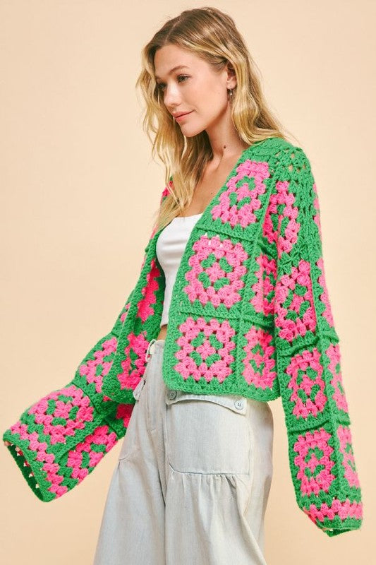 Davi & Dani - Flower Square Crochet Cardigan