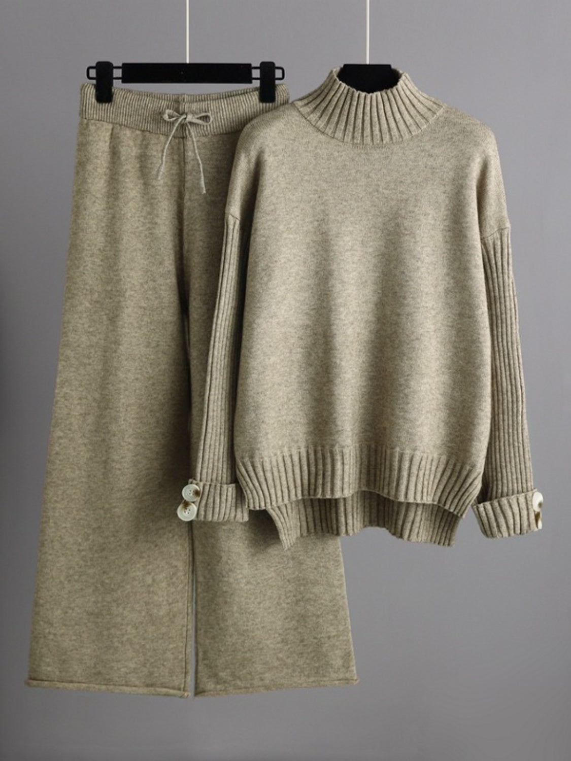 Set - Basic Bae High- Low Turtleneck Long Sleeve Top and Pants Sweater Set