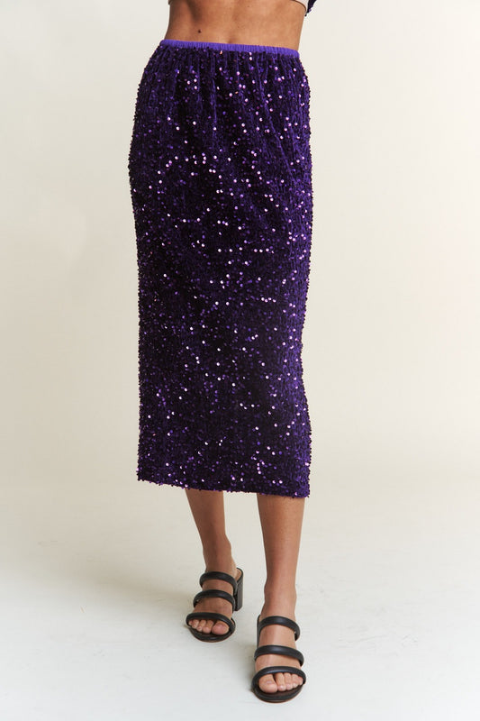 J.NNA - Sequin Back Slit Midi Skirt