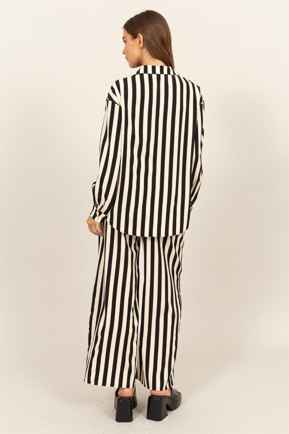 Set - HYFVE - Striped Button Up Shirt and Relaxed Pants