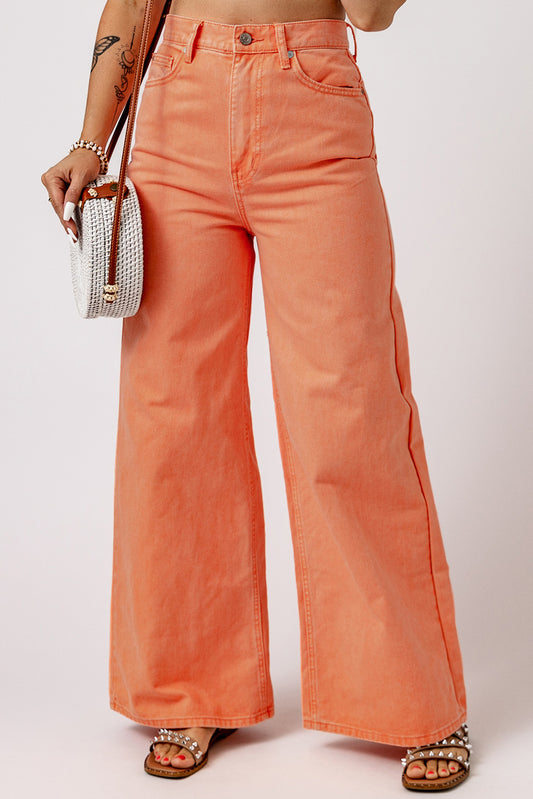 Denim - Orange - High Waisted, wide leg