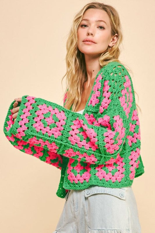 Davi & Dani - Flower Square Crochet Cardigan