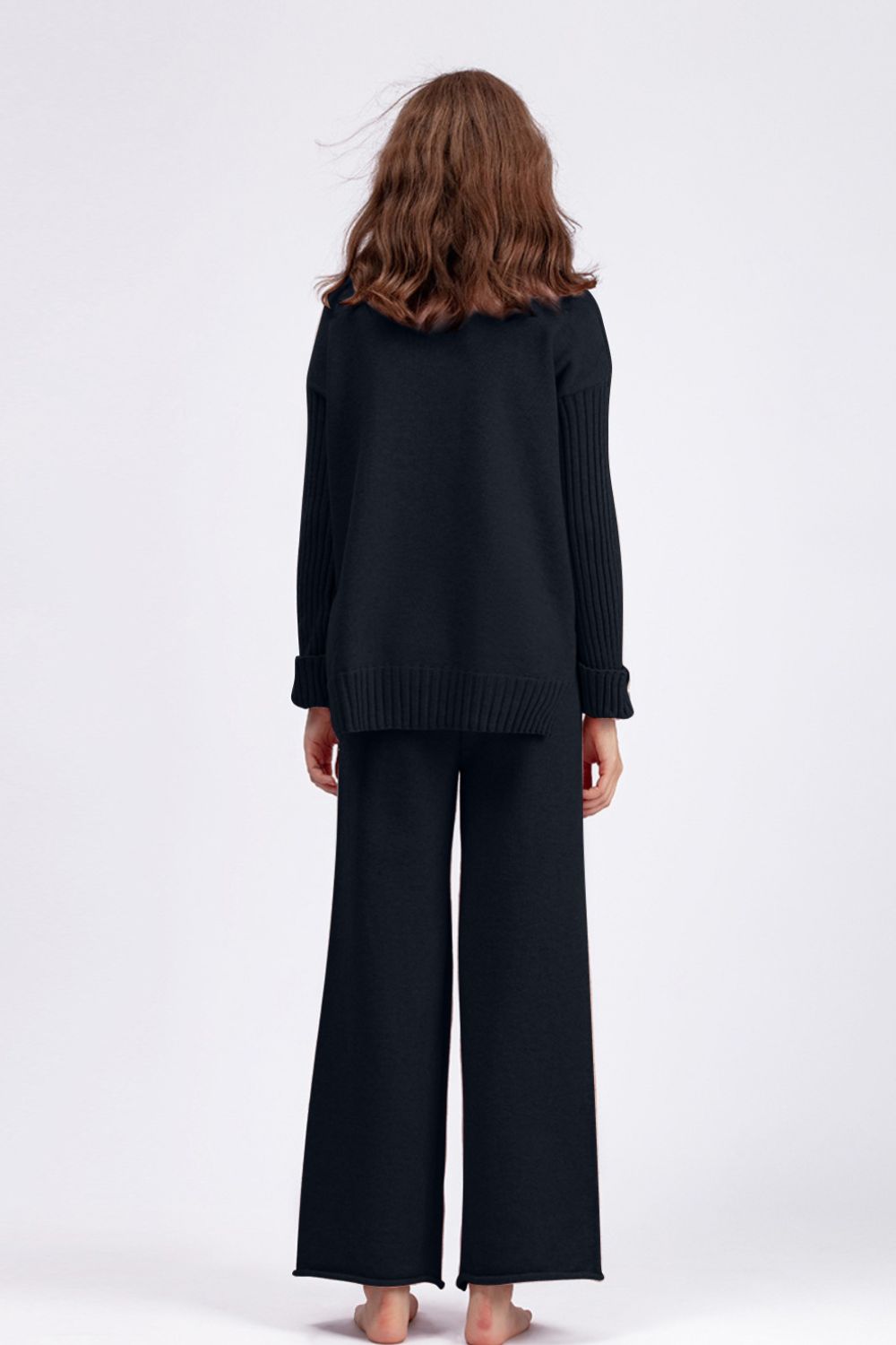 Set - Basic Bae High- Low Turtleneck Long Sleeve Top and Pants Sweater Set