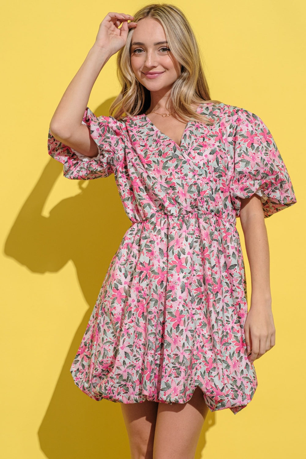 And The Why - Floral Surplice Puff Sleeve Dress