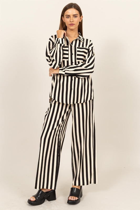 Set - HYFVE - Striped Button Up Shirt and Relaxed Pants