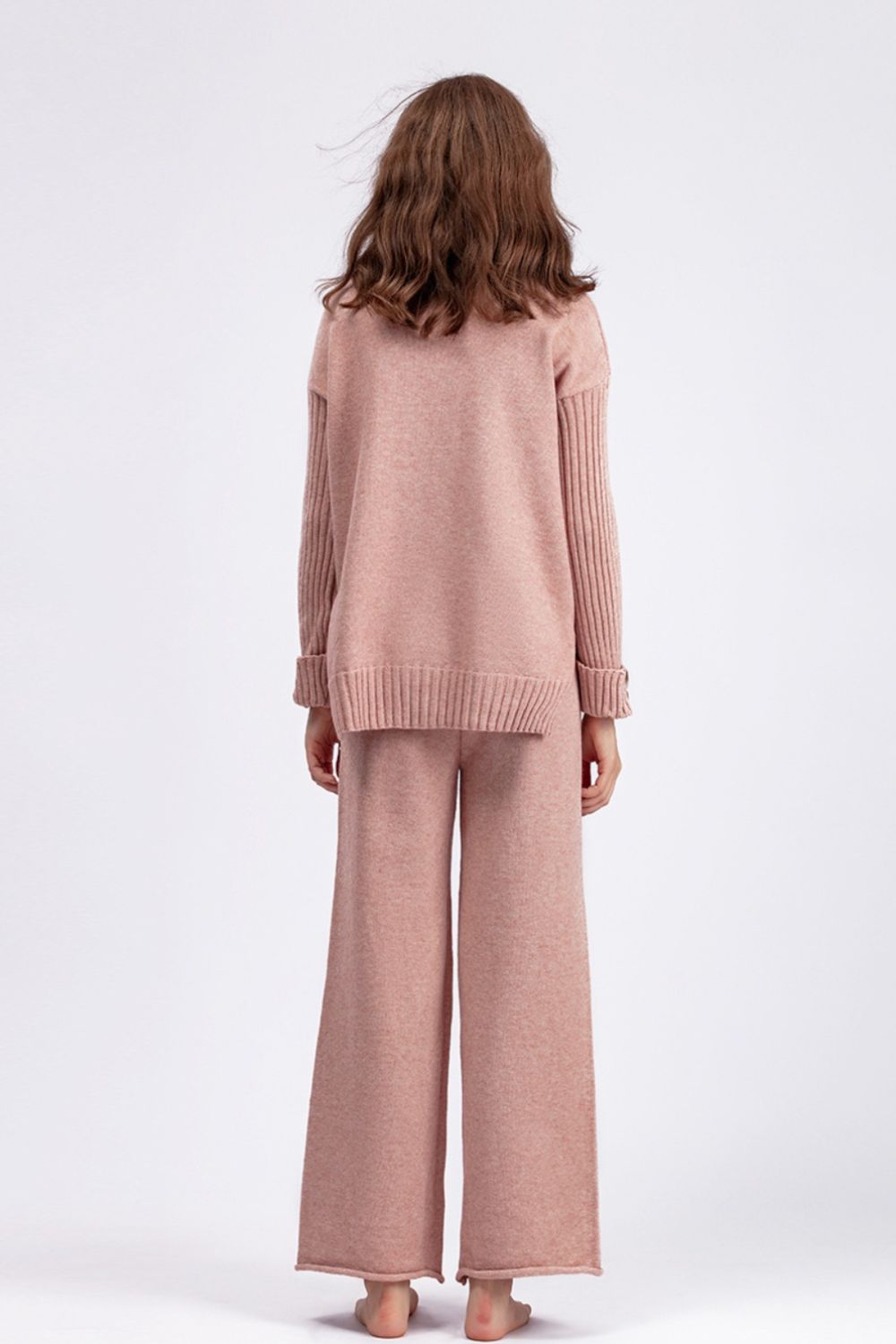 Set - Basic Bae High- Low Turtleneck Long Sleeve Top and Pants Sweater Set