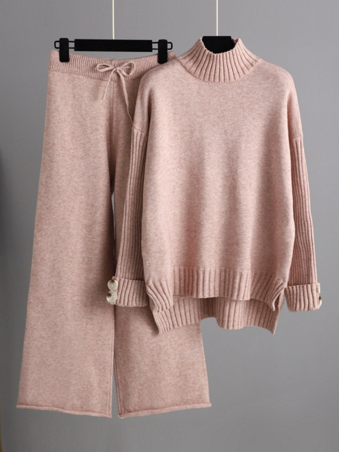 Set - Basic Bae High- Low Turtleneck Long Sleeve Top and Pants Sweater Set