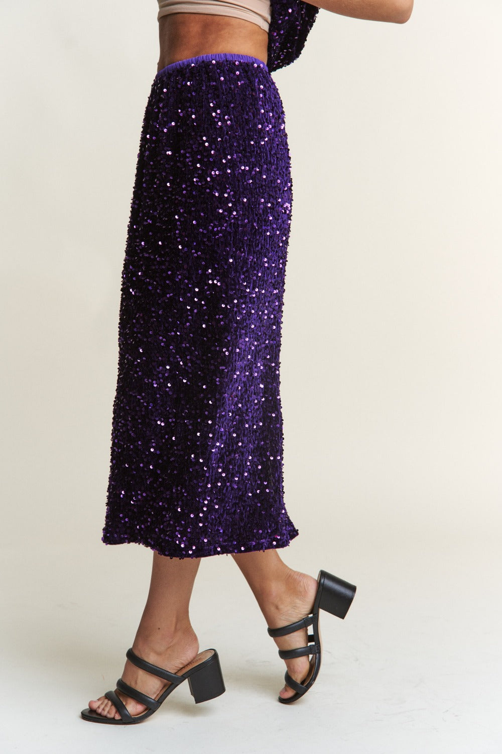 J.NNA - Sequin Back Slit Midi Skirt