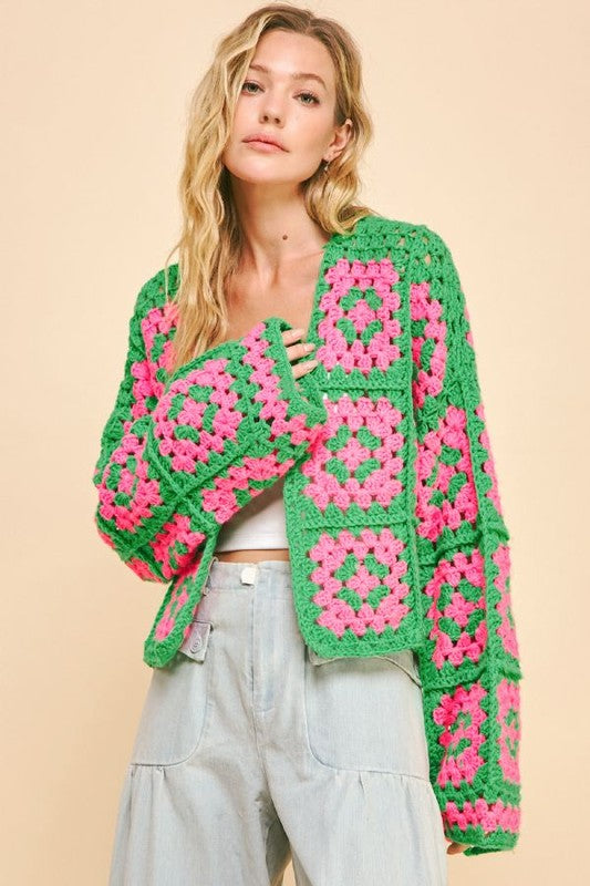 Davi & Dani - Flower Square Crochet Cardigan