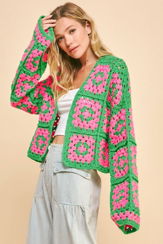 Davi & Dani - Flower Square Crochet Cardigan