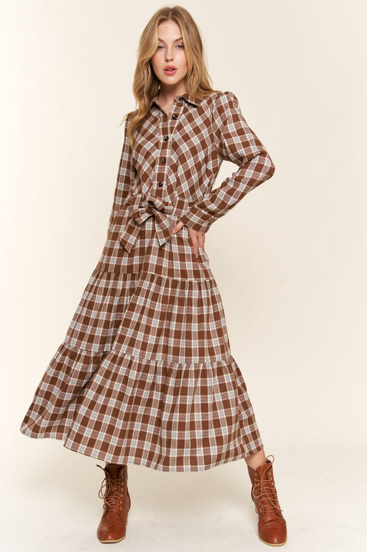 And the Why - Plaid Tiered Midi Shirt Dress