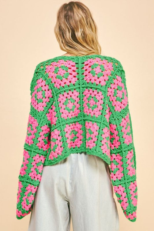 Davi & Dani - Flower Square Crochet Cardigan